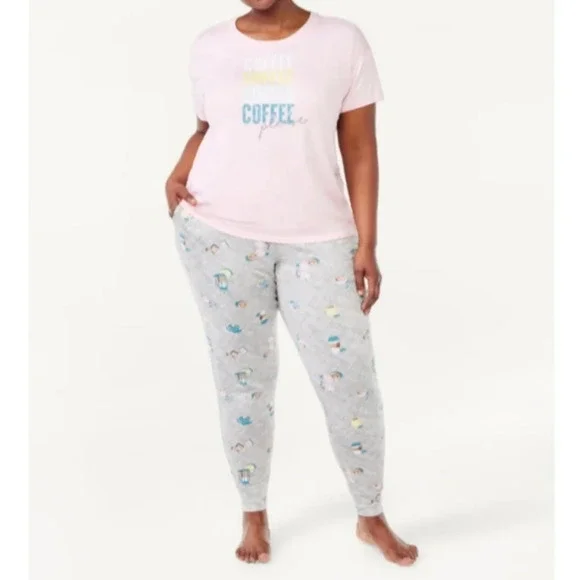 JoySpun Women's Size XL (16-18) Joggers Pajama Set "Coffee Please" Lounge Set - Picture 2 of 6